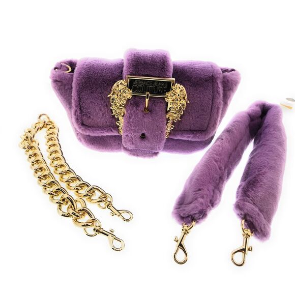 Versace Jeans Couture Lilac Faux Fur Baroque Buckle Crossbody Bag - Picture 3 of 4